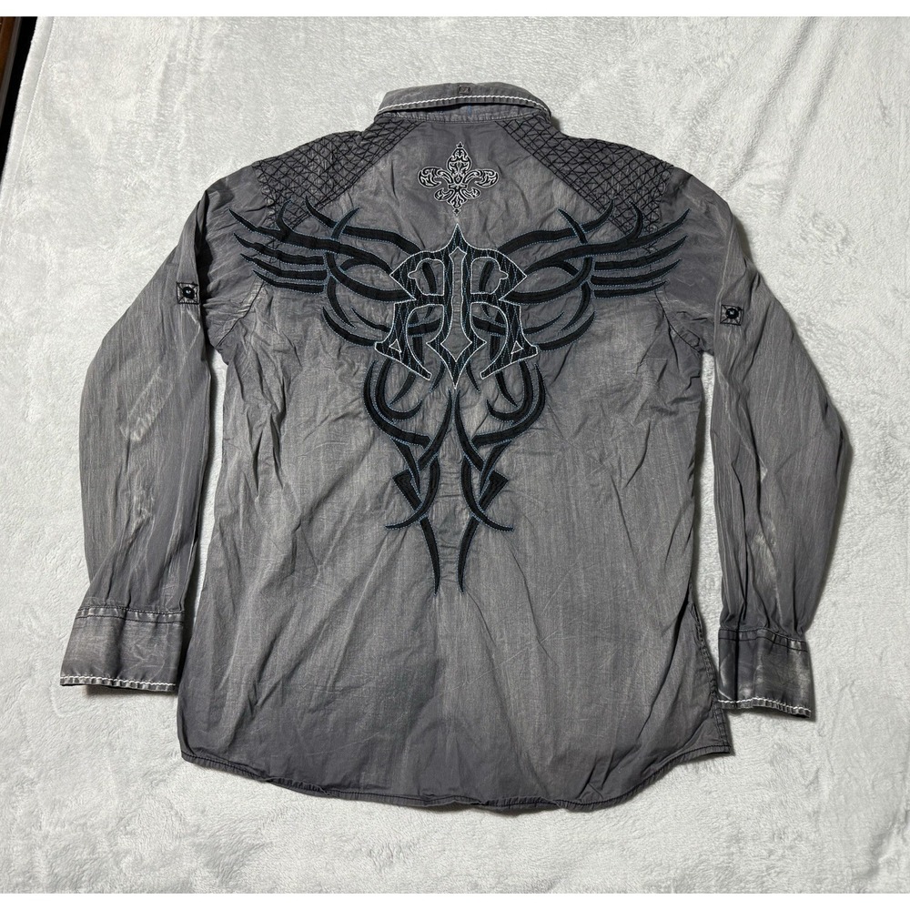 ROAR Signature Shirt Men's XL Gray Embroidered Thick Stitch Western Rodeo